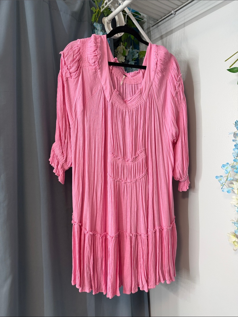 Free People Pink Boho Crinkle Mini Dress